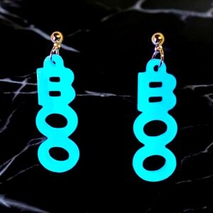 "BOO" Handmade Resin Blue Glow in the Dark Earrings